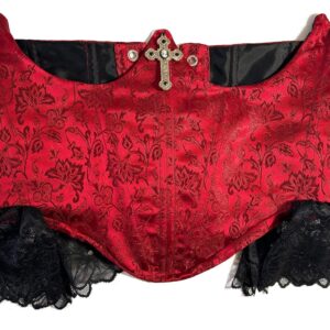 corsetto sottoseno in broccato cremisi e pizzo nero